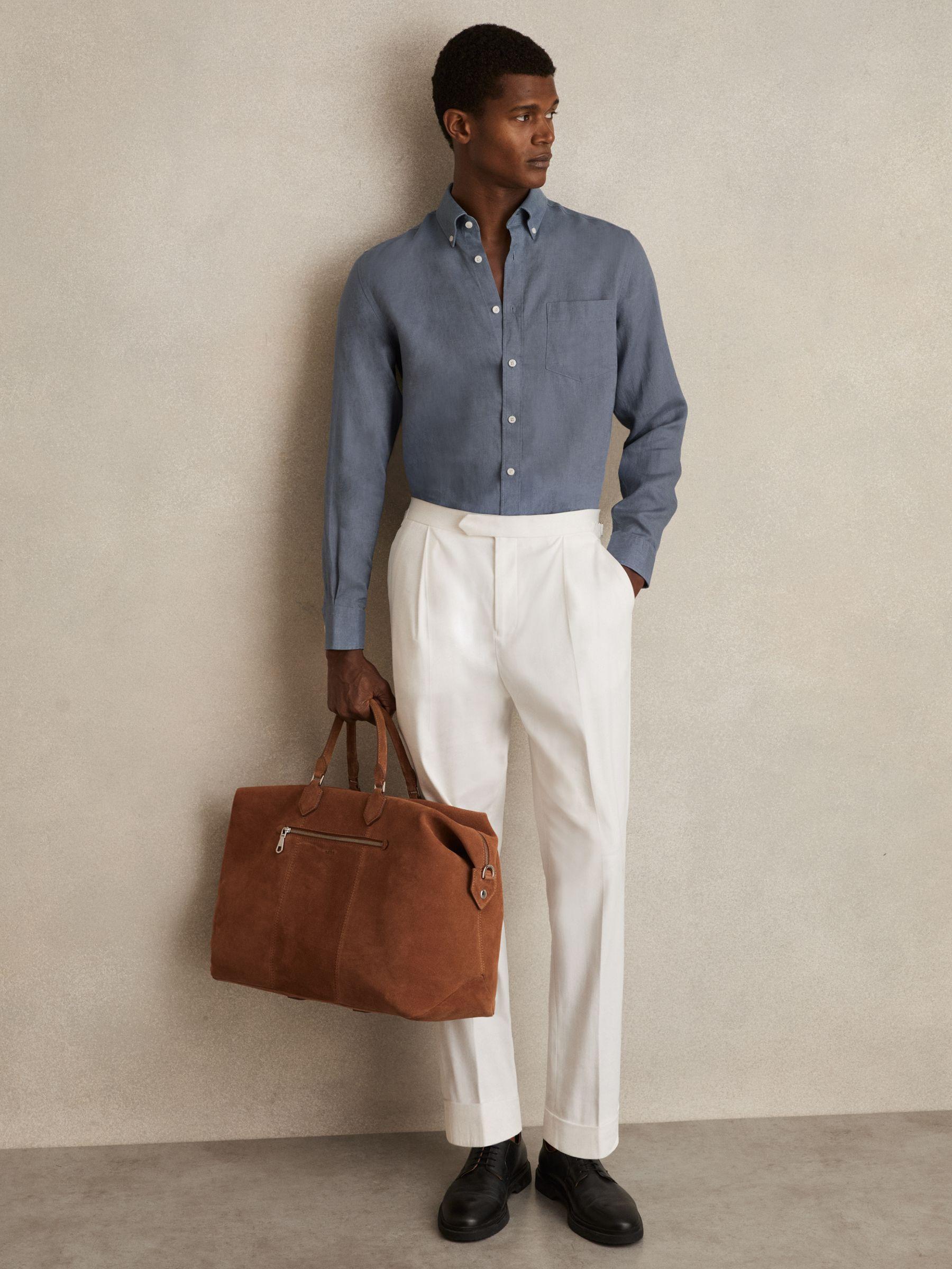 Linen Button-Through Shirt in Airforce Blue Product Image