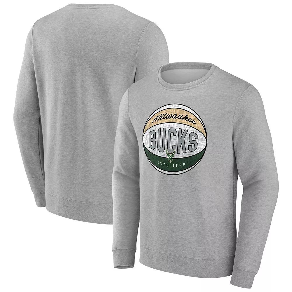 Men's Fanatics Gray Milwaukee Bucks True Classics Hard Color Fleece Pullover Sweatshirt,  Product Image