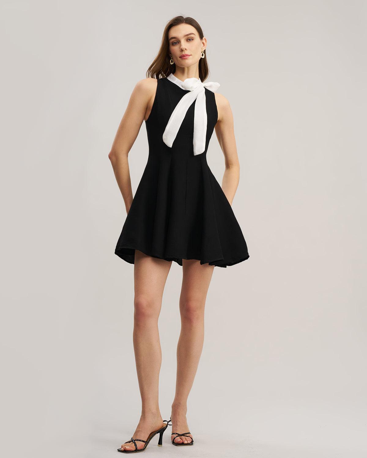 Black Contrast Sleeveless Mini Dress Product Image