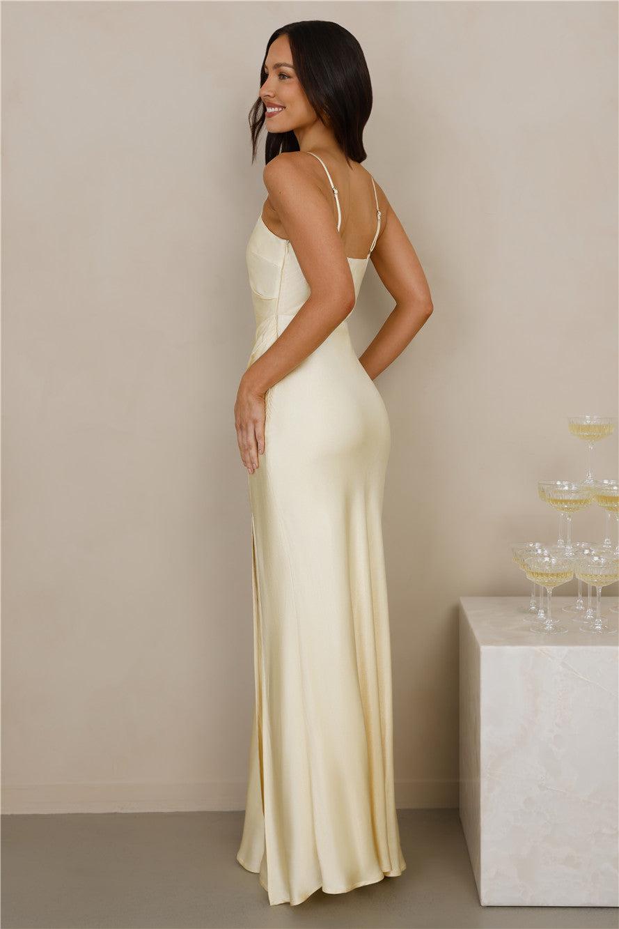 The Violetta Satin Maxi Dress Yellow Product Image