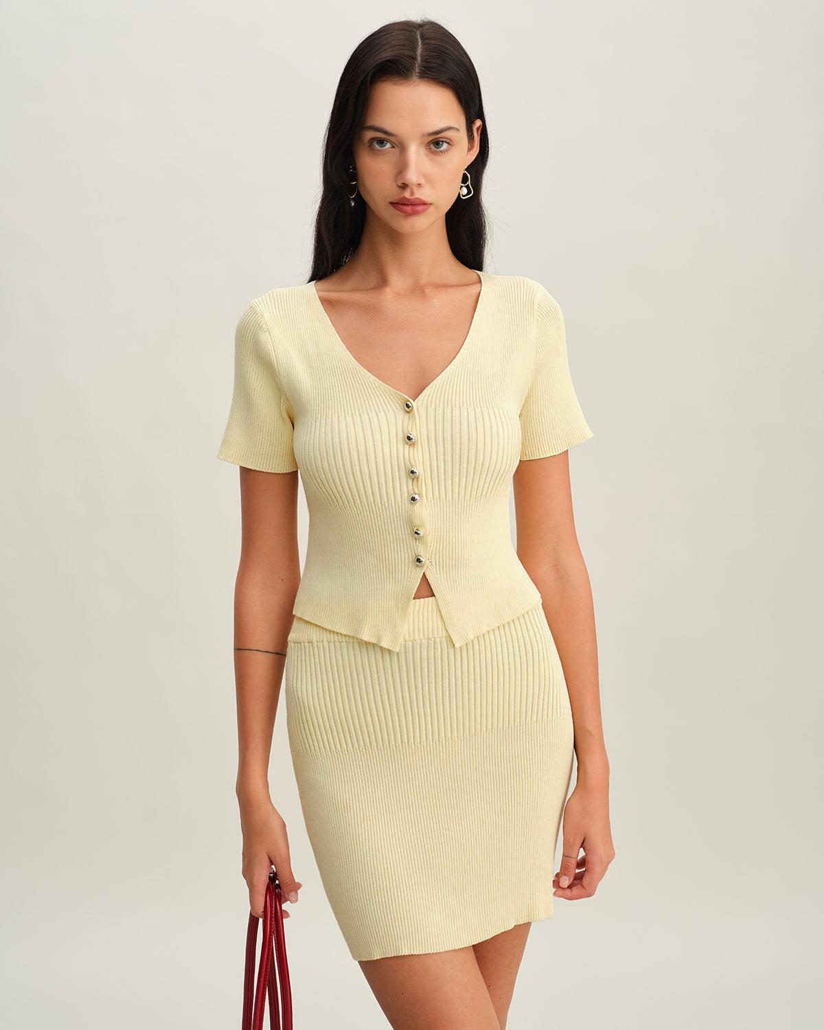 Beige V Neck Button Knit Cardigan Product Image