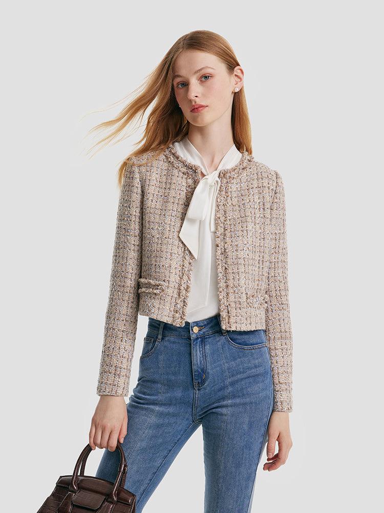 Tweed Frayed Women Crop Jacket Product Image