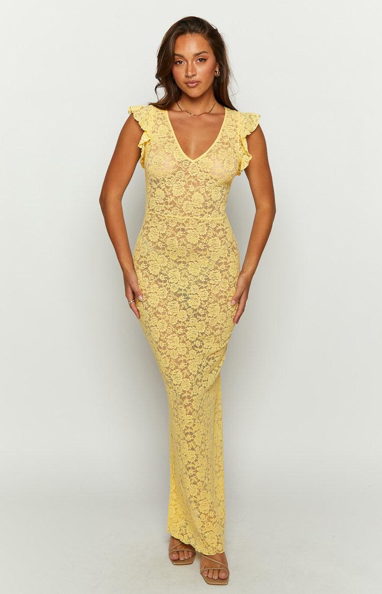Blake Yellow Lace Maxi Dress Product Image