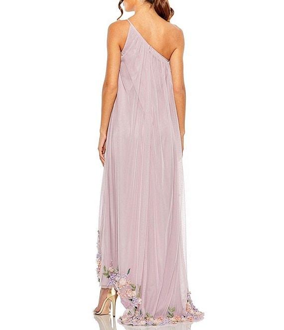 Mac Duggal Floral Pattern Embellished Tulle One Shoulder Sleeveless Trapeze Gown Product Image
