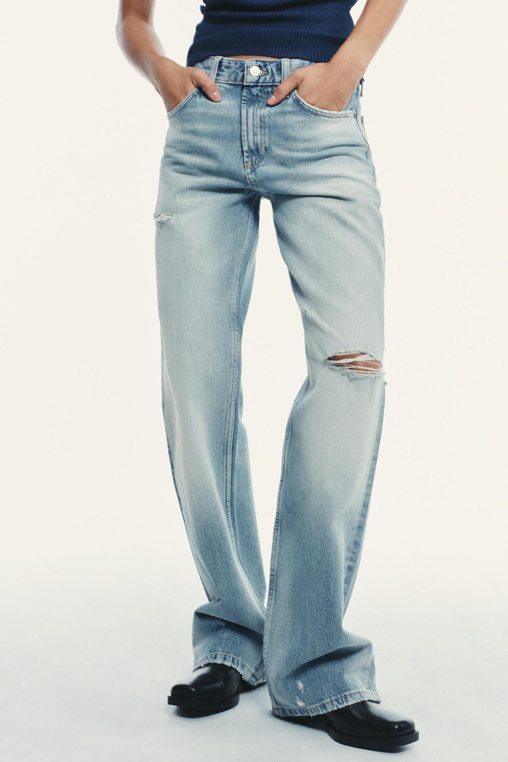 TRF MID-RISE RIPPED WIDE LEG JEANS Product Image