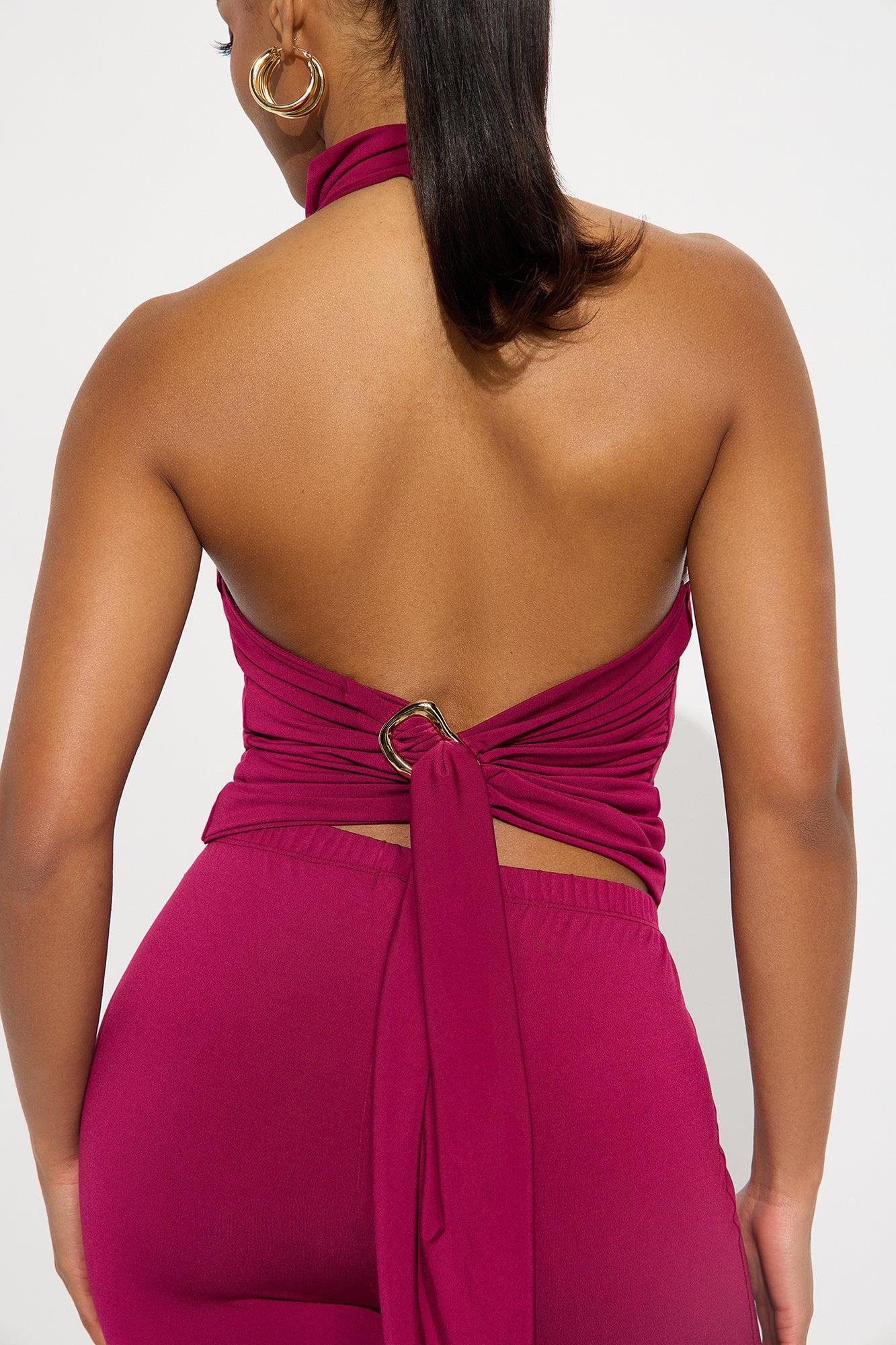 Alana Venezia Halter Top Flare Leg Pant Set - Burgundy Female Product Image