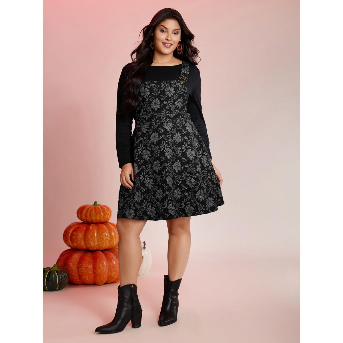 Plus Size Fall Floral Textured Pockets Midi Dress Black Women Retro Texture Non Sleeveless Curvy BloomChic 22-24/3X Product Image