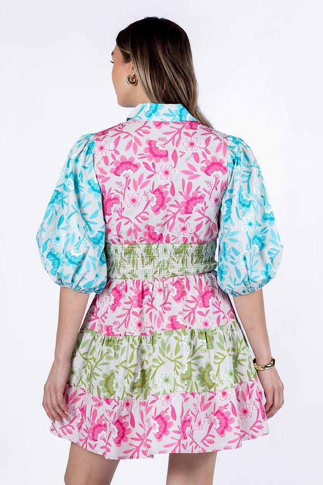 Fresh Blooms Multi Colorblock Floral Mini Dress FINAL SALE Product Image