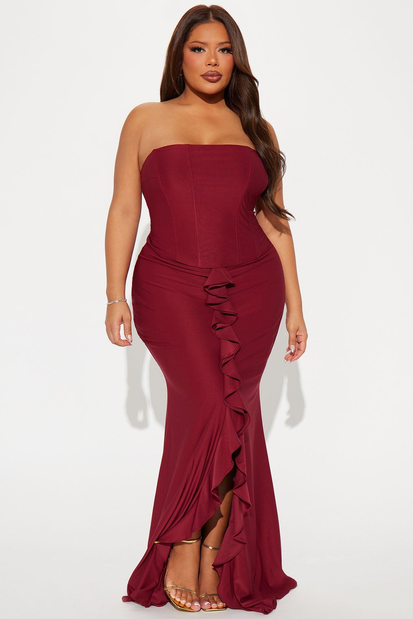 Tianna Strapless Maxi Dress - Burgundy Product Image