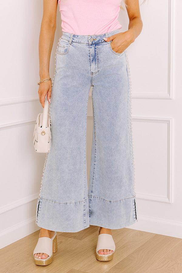 The Vicky Midrise Pearl Embellished Wide Leg Jean Product Image