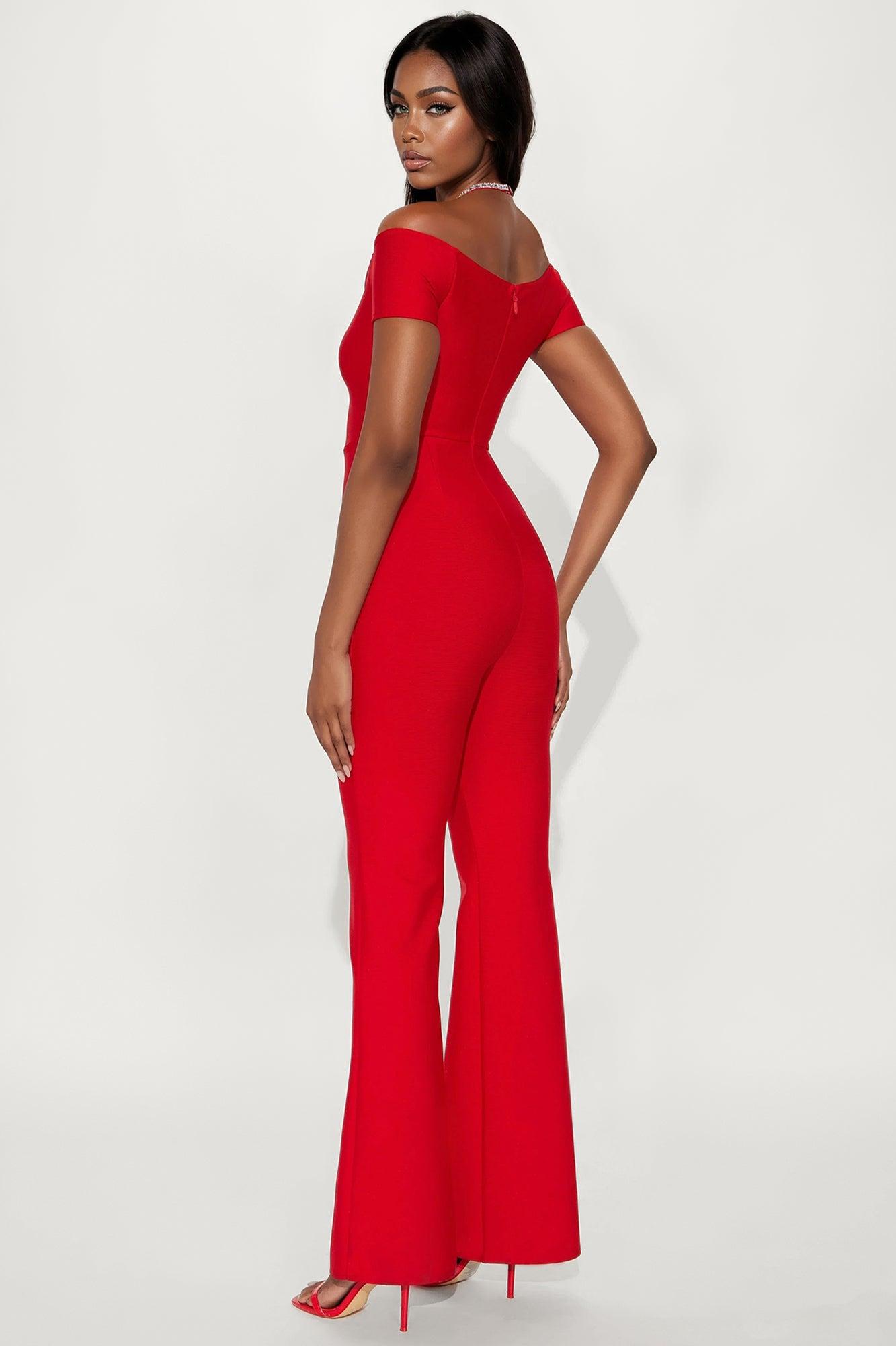 Sienna Bandage Off Shoulder Jumpsuit - Red Female Product Image