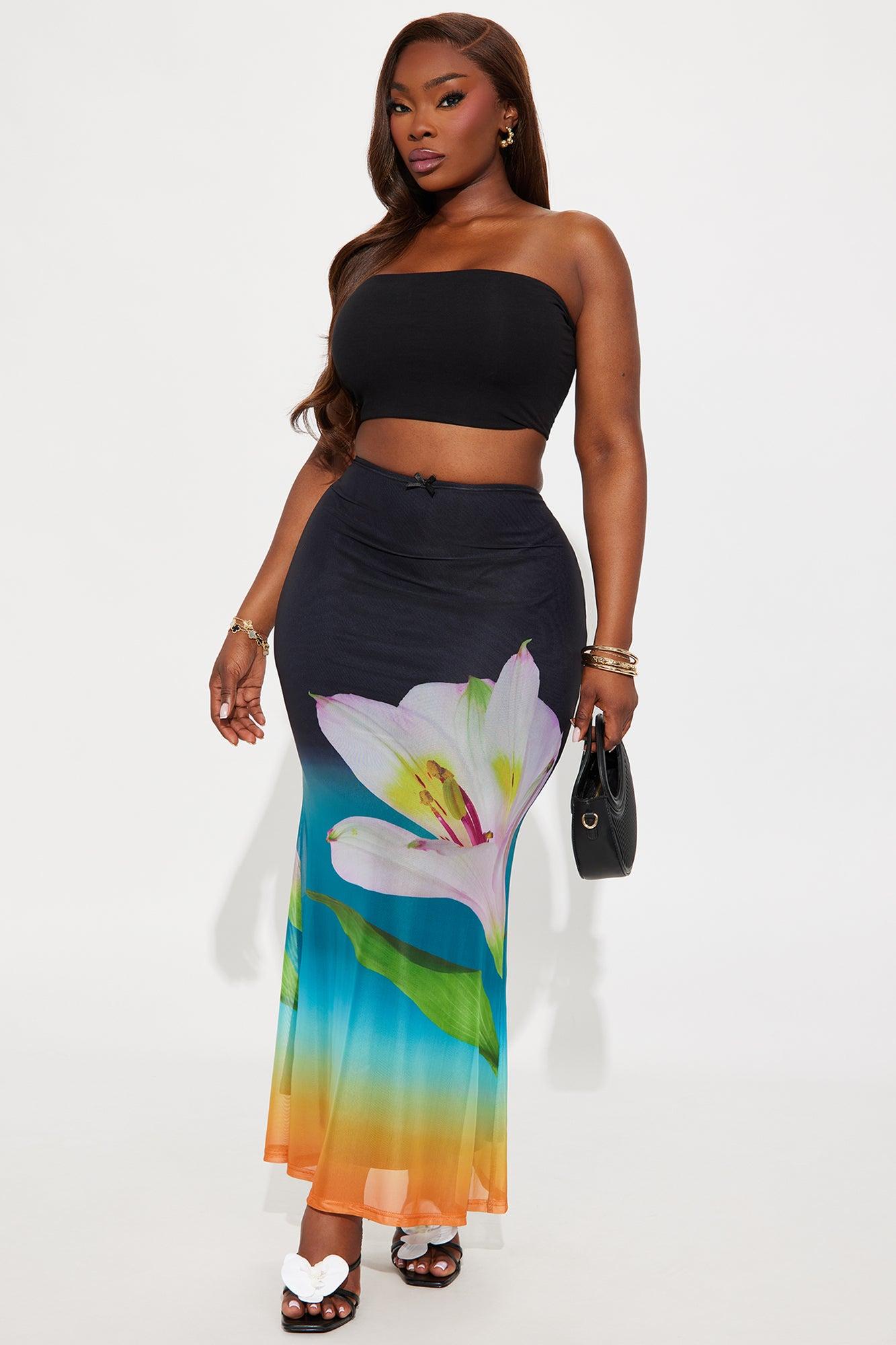 Night Lily Floral Mesh Maxi Skirt - Black Product Image