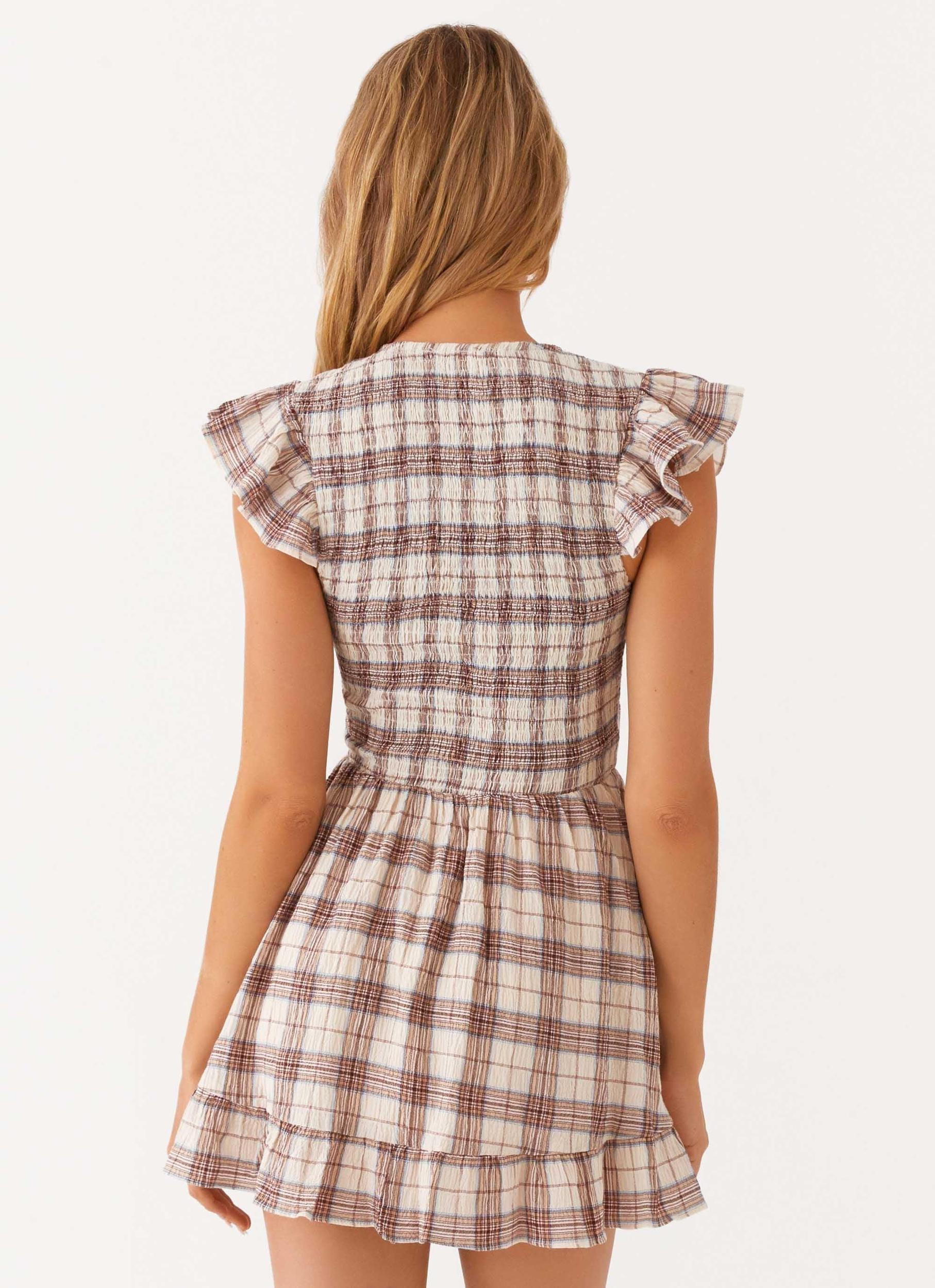 Duffie Shirring Mini Dress - Yellow Check Product Image