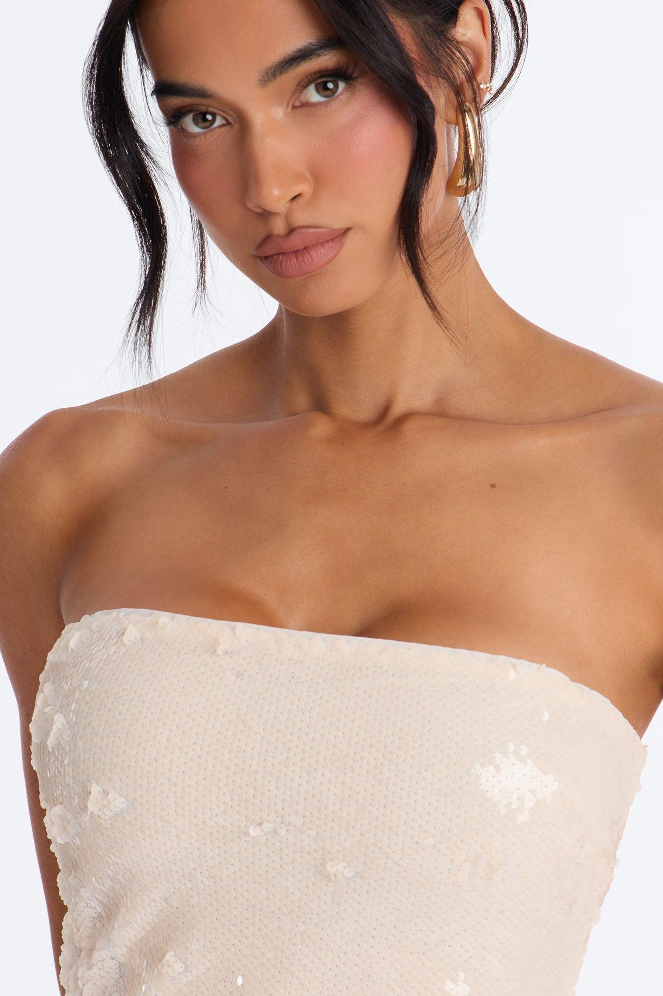 Isla Paillette Sequin Midi Dress - Cream Female Product Image