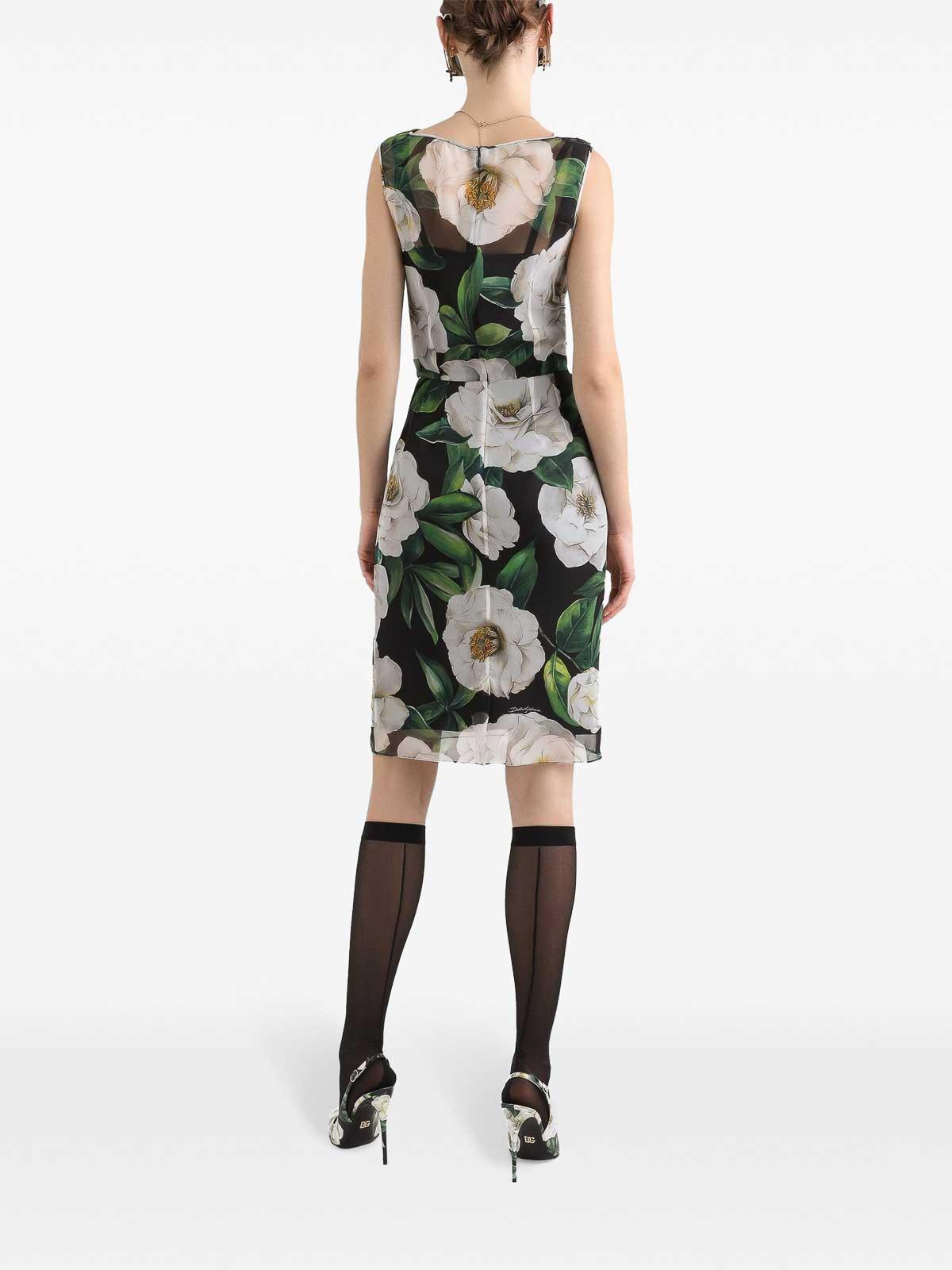 DOLCE & GABBANA Silk Dress With Floral Print Dresses Multicolor In Gardeniafnero Product Image