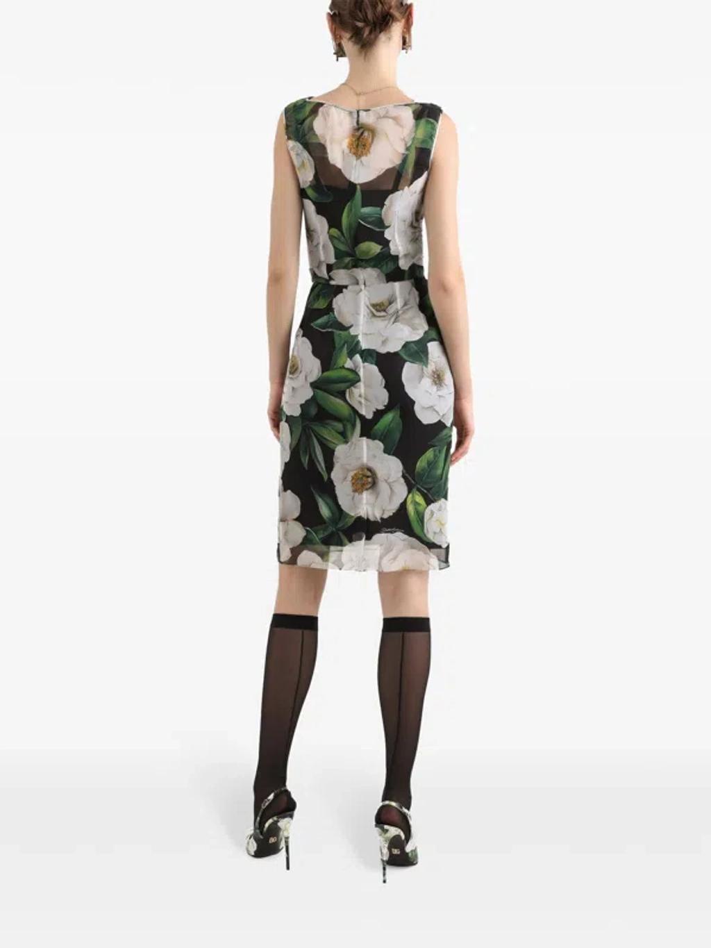 DOLCE & GABBANA Silk Dress With Floral Print Dresses Multicolor In Gardeniafnero Product Image