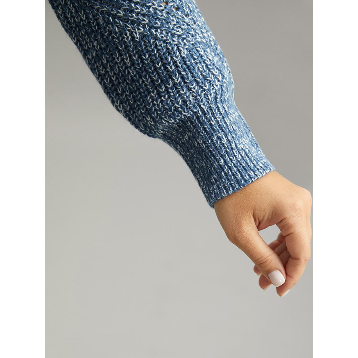 Plus Size Heather Elastic Cuffs Cut Out Pullover Stone Women Casual Loose Long Sleeve V-neck Dailywear Pullovers BloomChic 28/5X Product Image