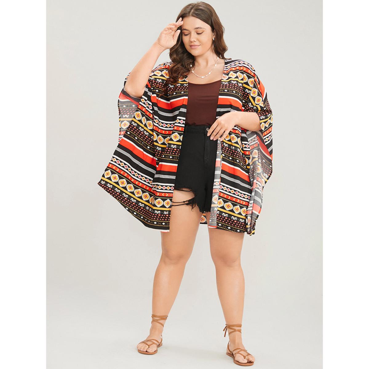 Plus Size Bandana Dolman Sleeve Open Front Cover Up Women Multicolor Vacation Loose Dailywear Kimonos BloomChic 26/4X Product Image