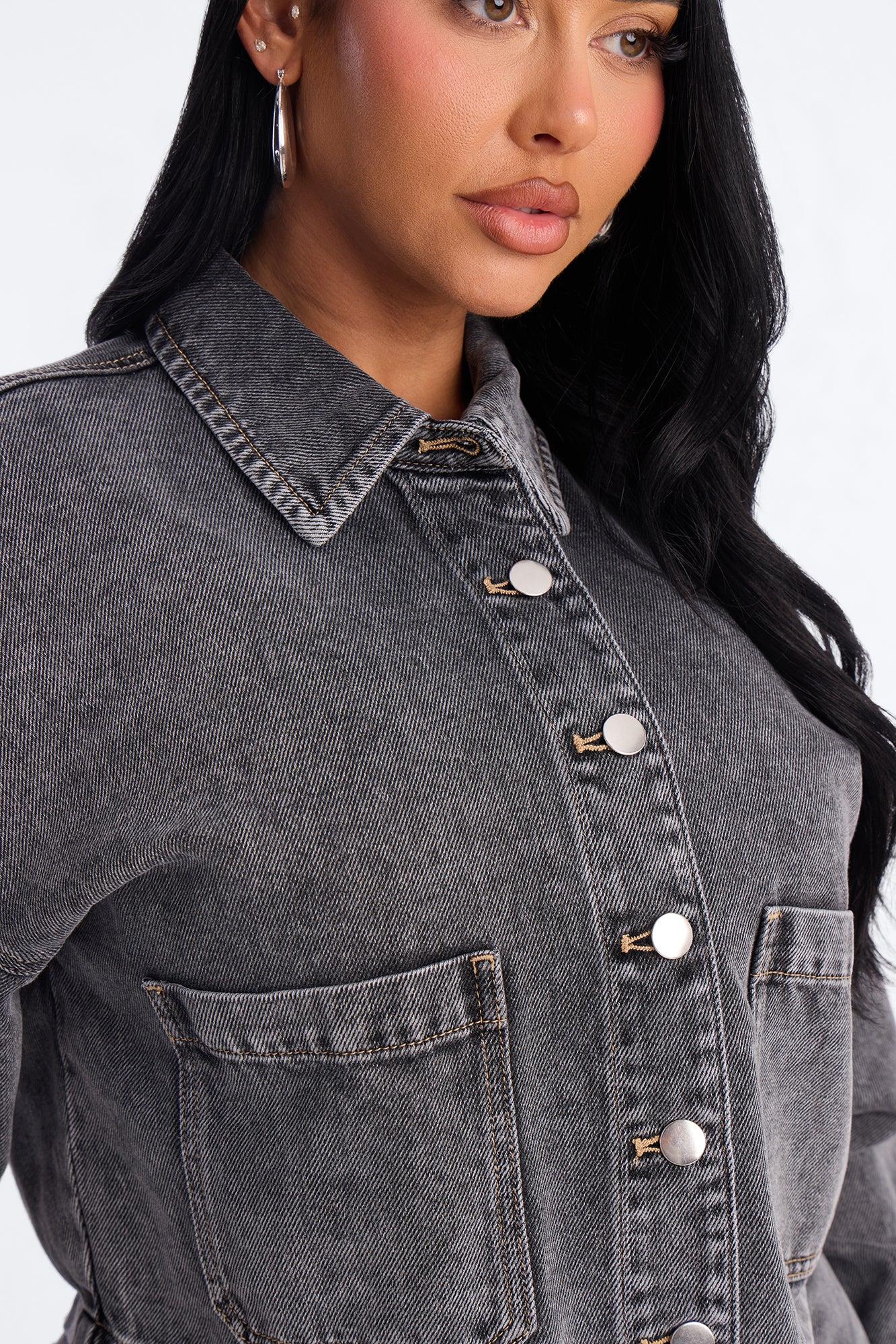 Airplane Mode Drapey Denim Shacket - Dark Grey Female Product Image