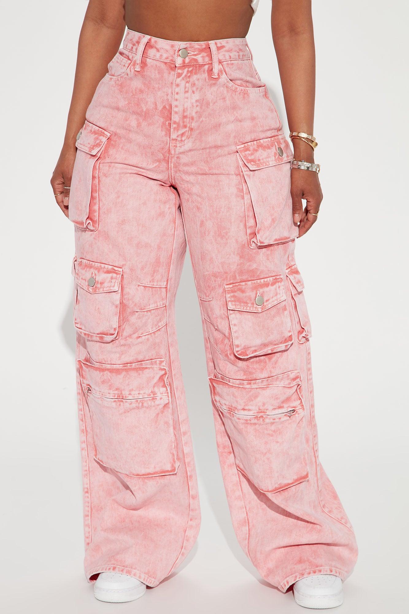 Lily High Rise Cargo Jeans - Pink Product Image