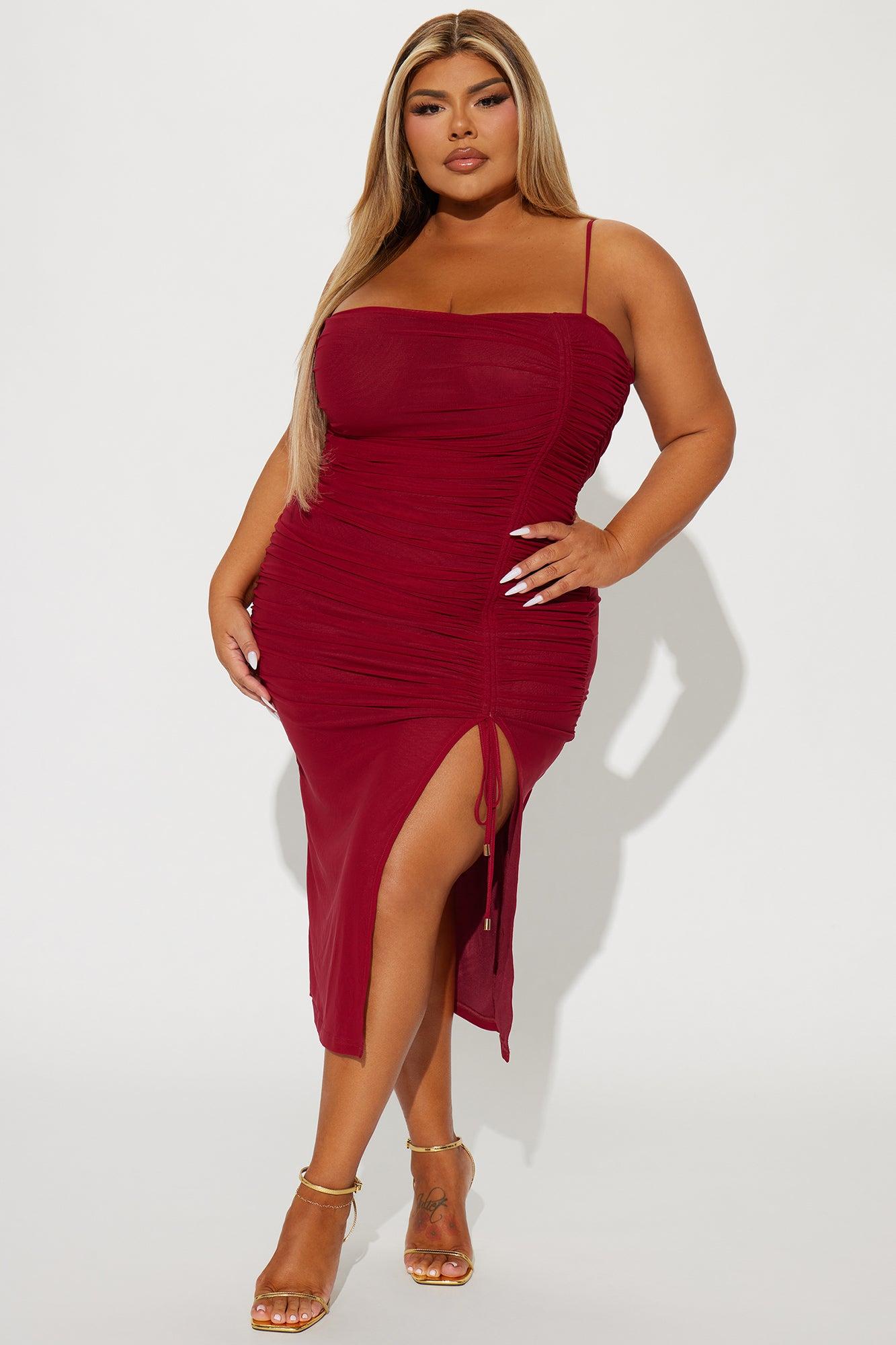 Elle Mesh Midi Dress - Burgundy Product Image