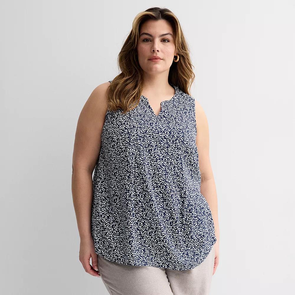 Plus Size Croft & Barrow® Pintuck Sleeveless Shell Top, Women's, Size: 3XL, Blue Tiny Blooms Product Image