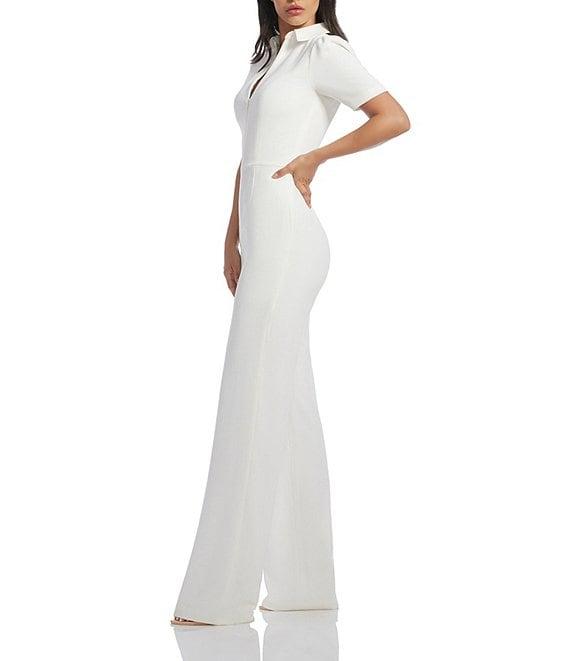 Dress the Population Gloria Collared Zip Neck Short Sleeve Wide Leg Jumpsuit Product Image