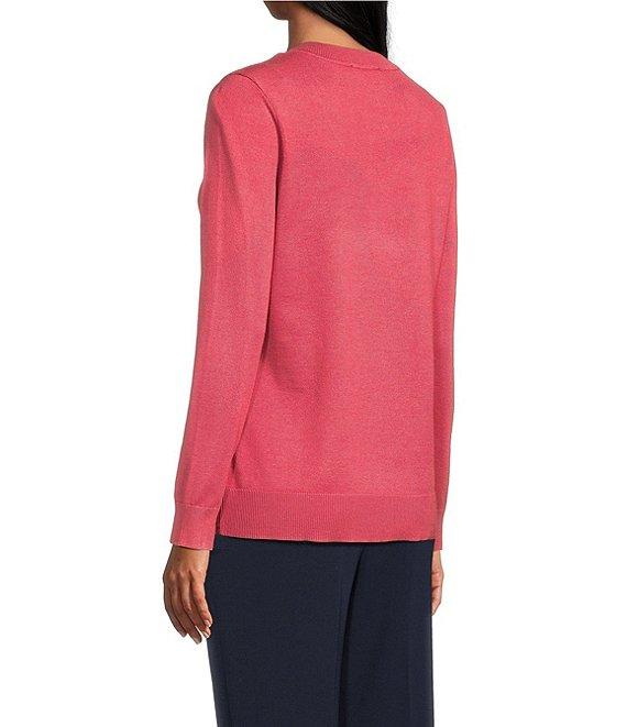 Investments Petite Size Solid Long Sleeve V-Neck Pullover Top Product Image