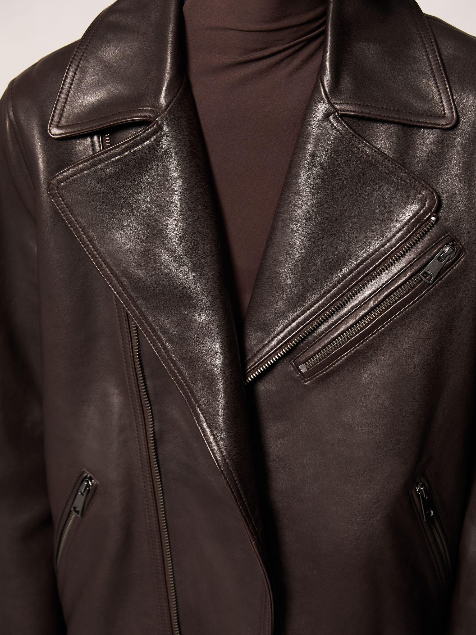 Leather Biker Jacket in Chocolate Brown Product Image