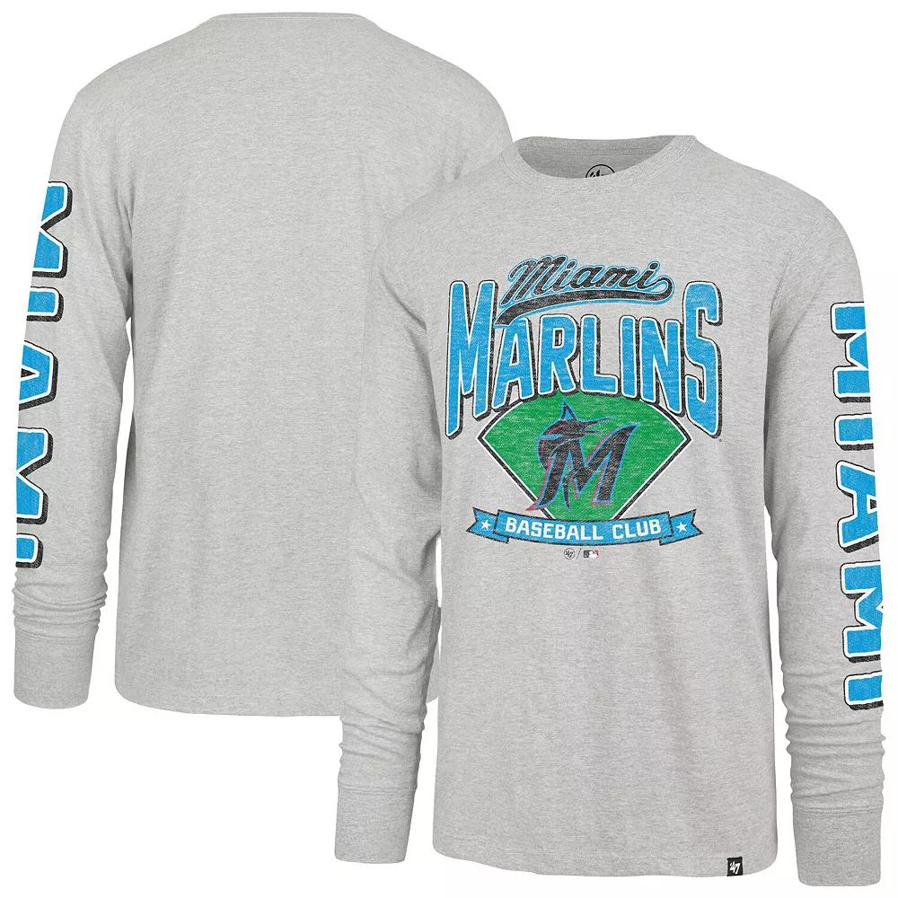 Men's '47 Gray Miami Marlins Fair Ball Franklin Long Sleeve T-Shirt,  Product Image