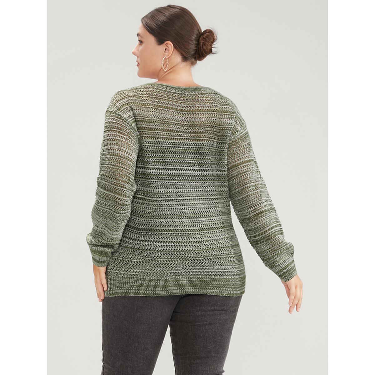 Plus Size Ombre Spacedye Knit V Neck Crochet Knit Top Multicolor Women Casual Loose Long Sleeve V-neck Dailywear Pullovers BloomChic 14-16/1X Product Image