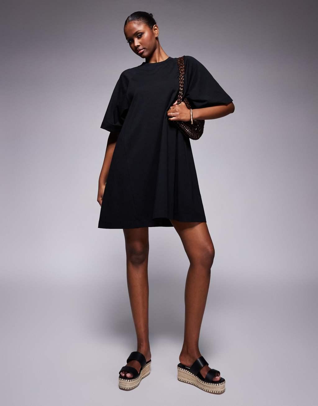 ASOS DESIGN t-shirt swing mini dress in black Product Image