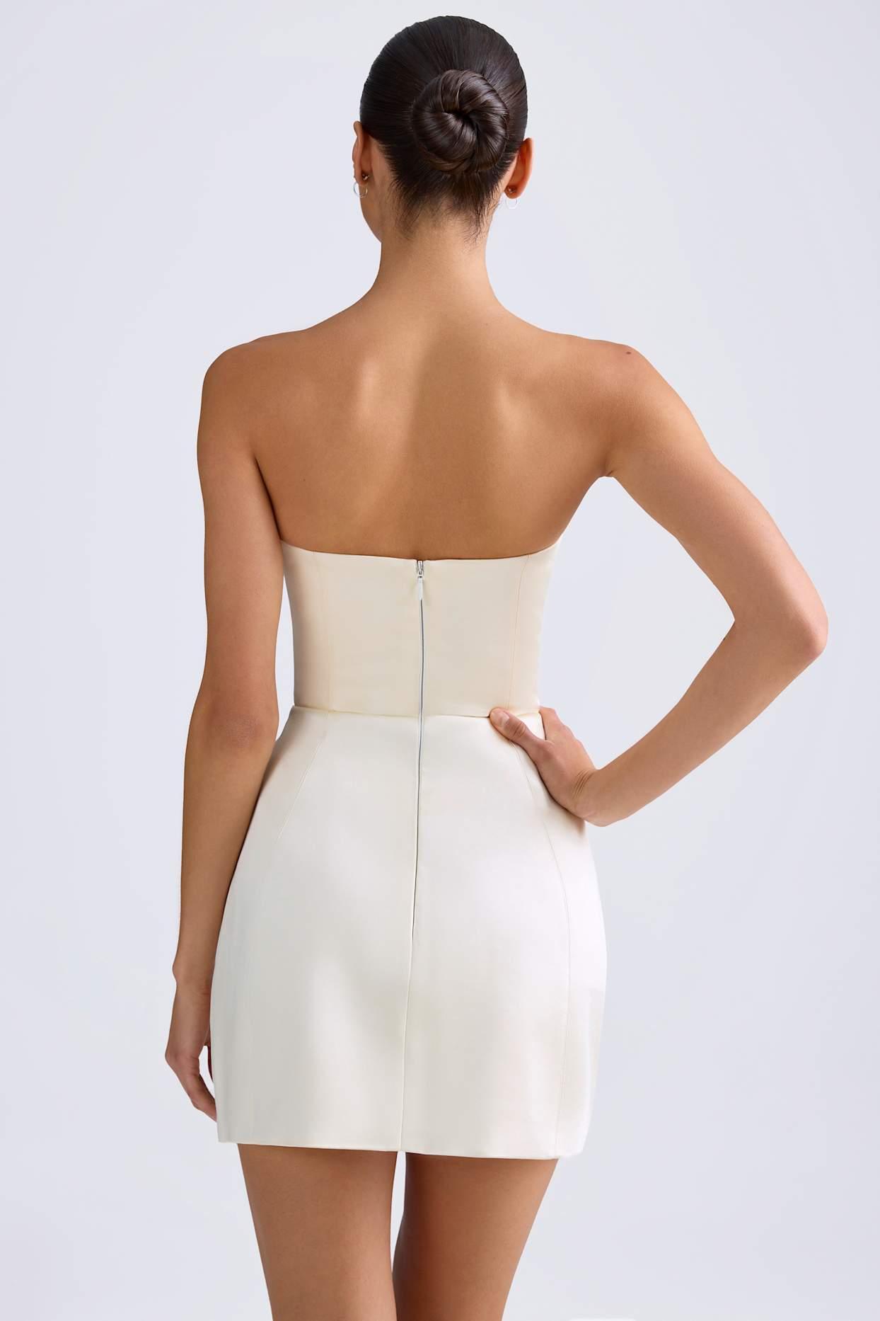 Bandeau Structured Tulip Mini Dress in Ivory Product Image