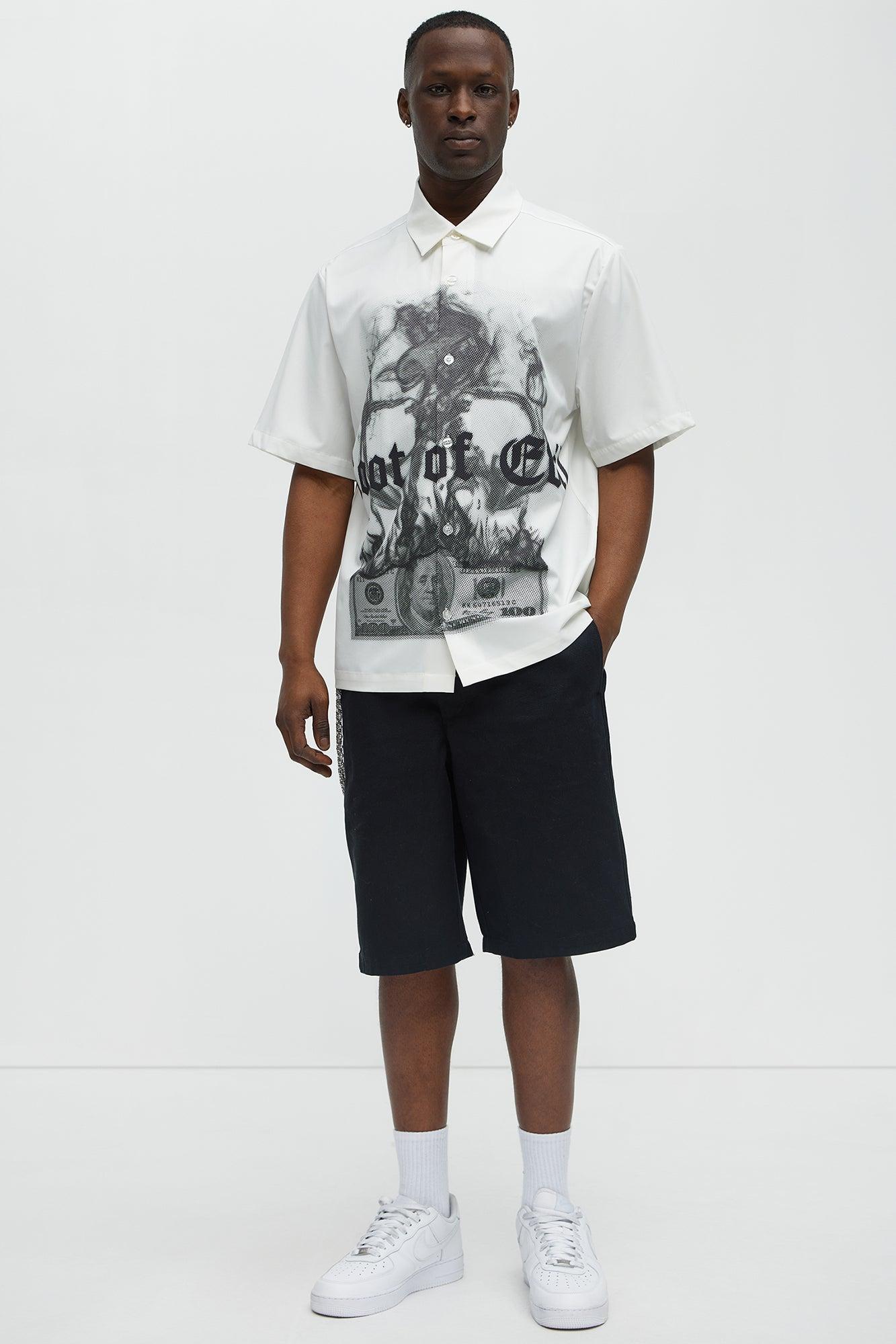 Smoking Skeleton Graphic Button Up Shirt - White Male Product Image