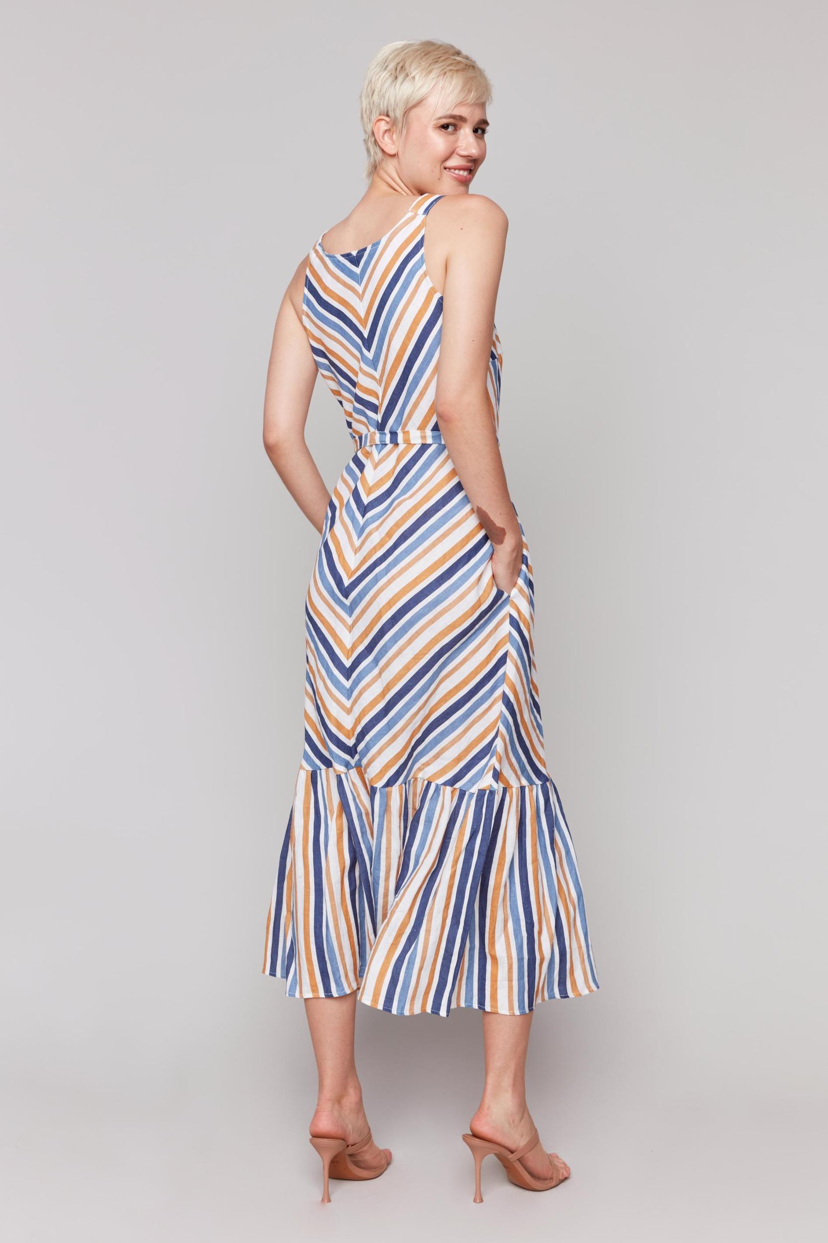 Striped Maxi Woven Dress with Sash Product Image