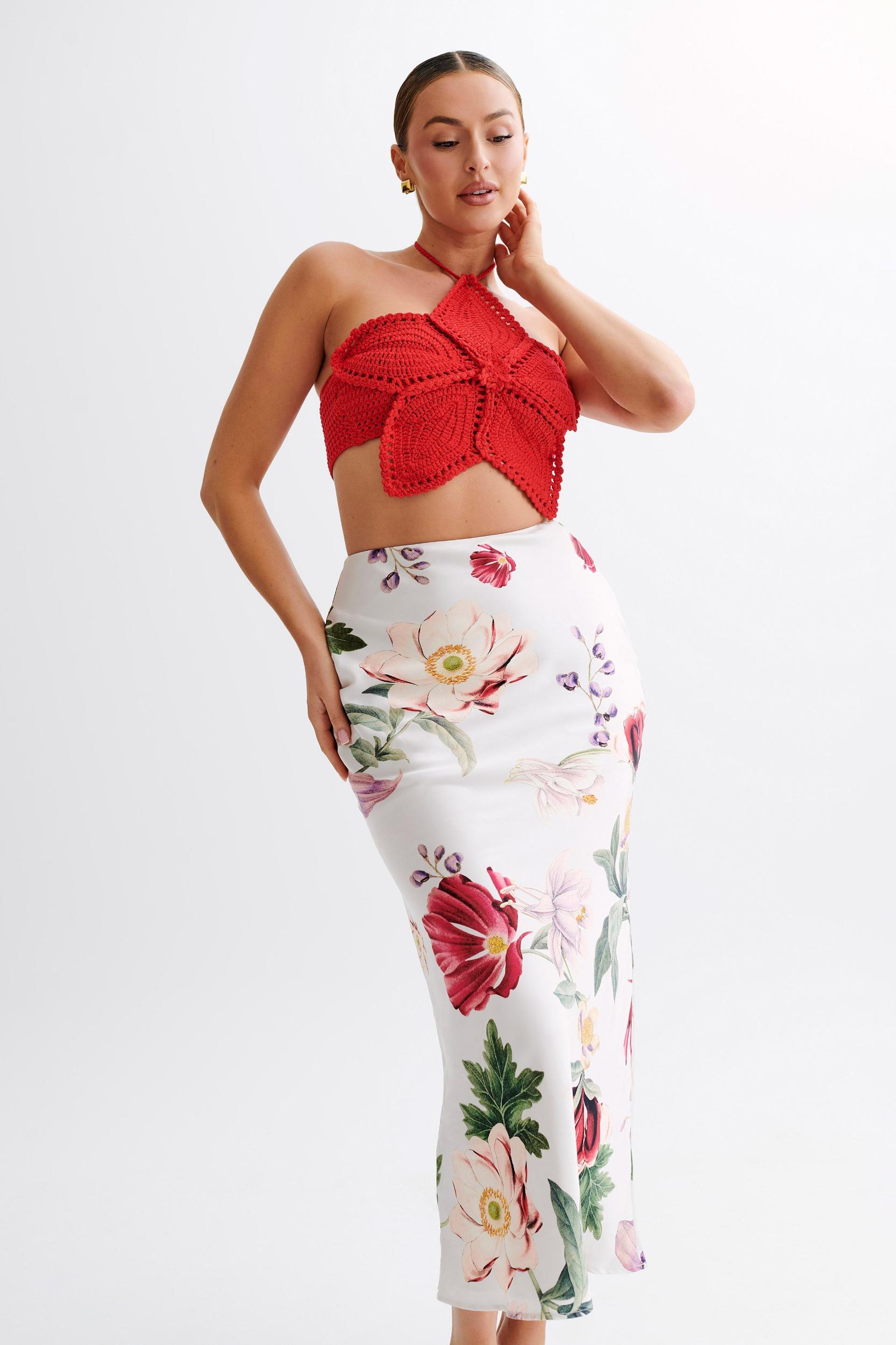 Bailey Floral Crochet Halter Top - Pomegranate Product Image