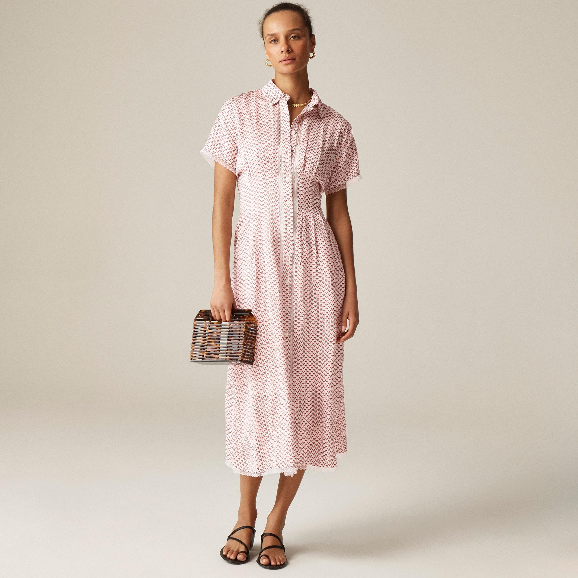 Wren lace-trim shirtdress in glossy twill Product Image