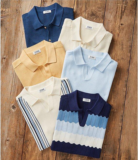 Rowm Short Sleeve Textured Solid Johnny Collar Knit Sweater Shirt Product Image