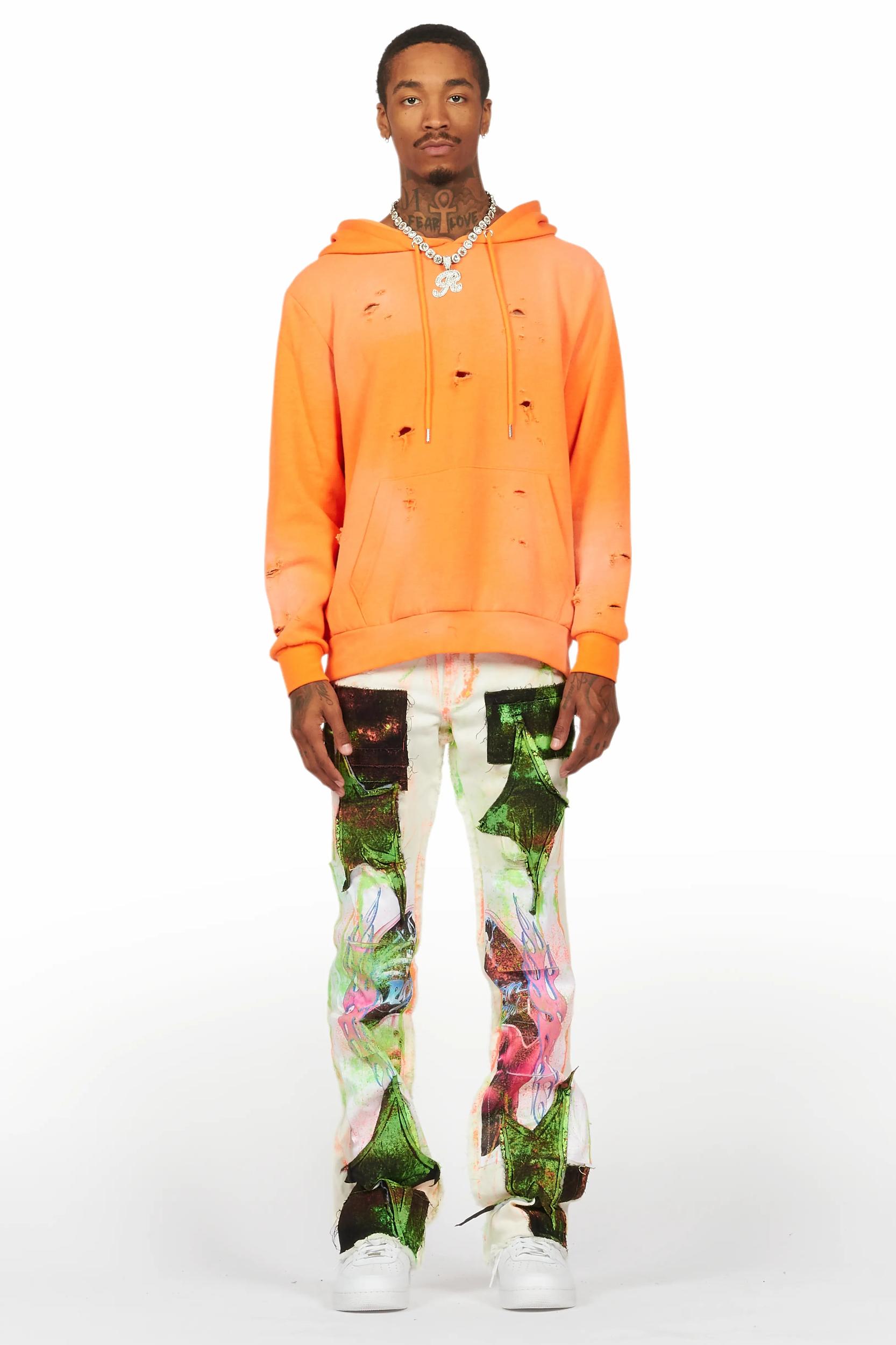 Helki Beige/Green Roller Paint Stacked Flare Jean Male Product Image