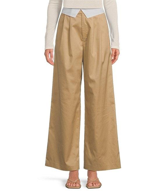 Gianni Bini Grace Drapey Linen Fold Over Contrast High Rise Pleated Coordinating Trousers Product Image