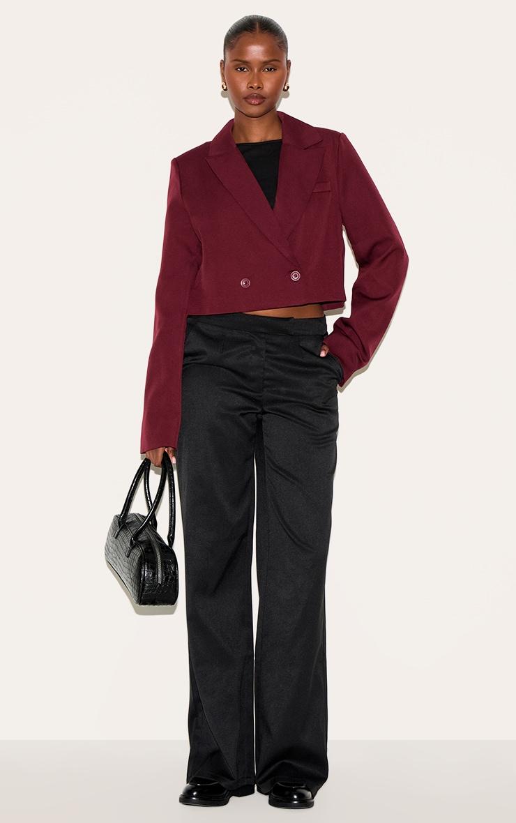 Burgundy Woven Cropped Shoulder Padded Blazer Product Image