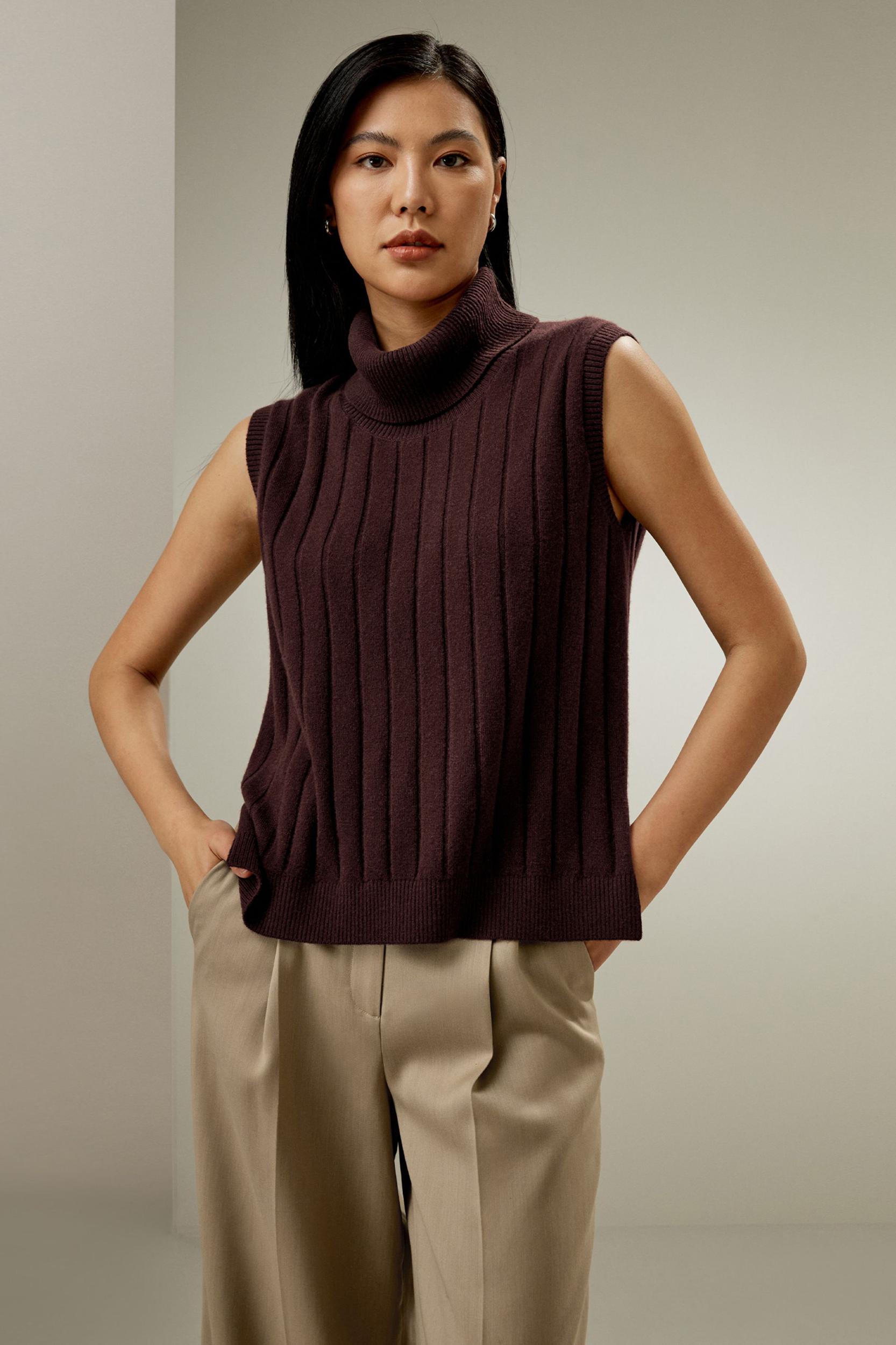 Turtleneck Sleeveless Cashmere Vest Product Image