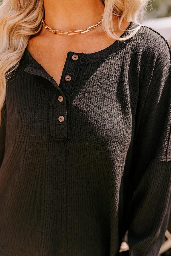 Breezy Times Oversized Henley Top In Black Product Image