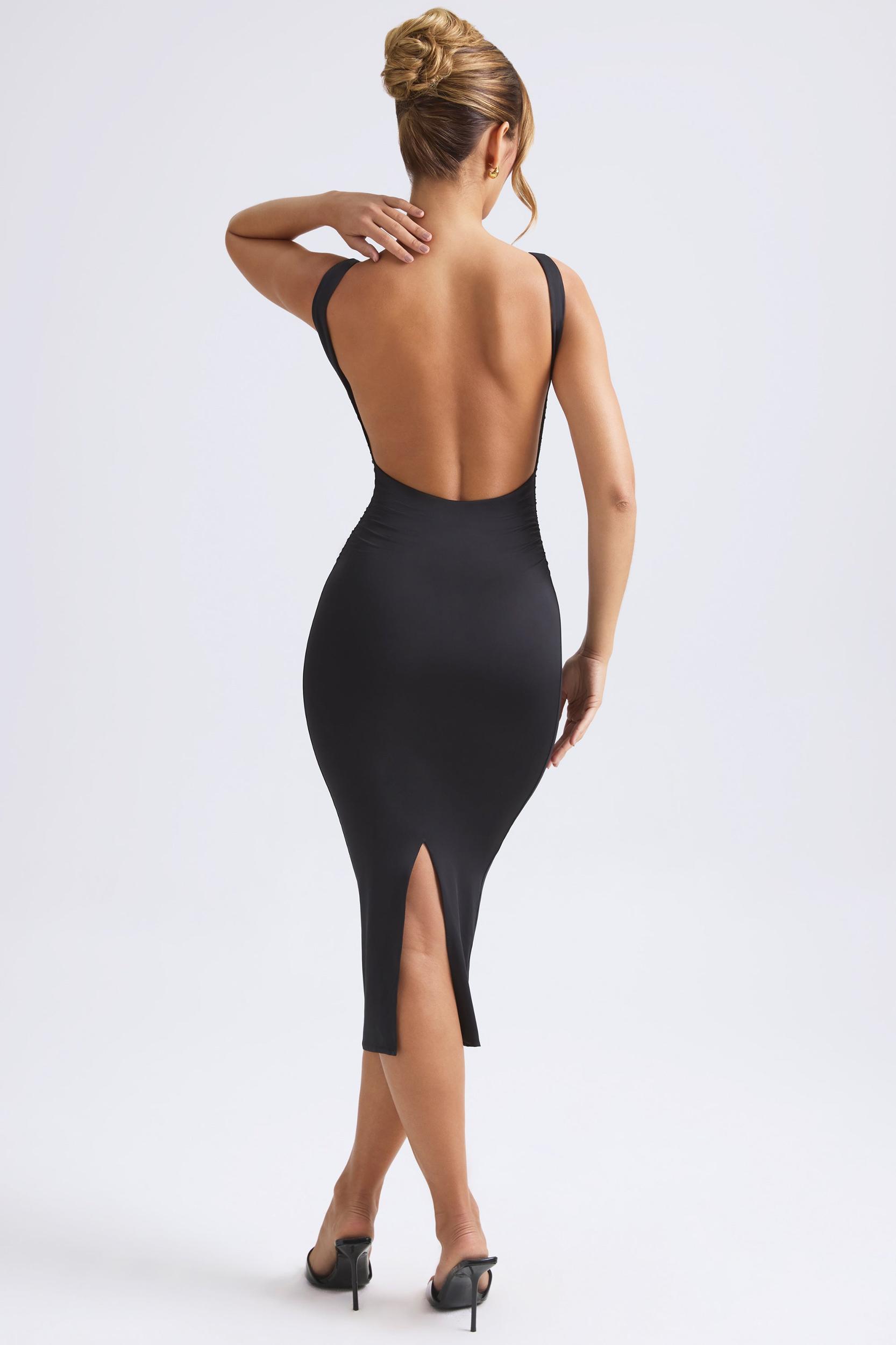Ruched Open-Back Midaxi Dress in Black Product Image