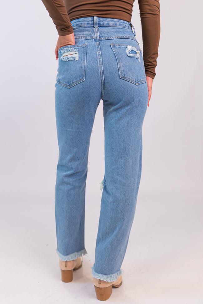 Megan Light Wash Distressed Straight Leg Mom Jeans FINAL SALE Product Image