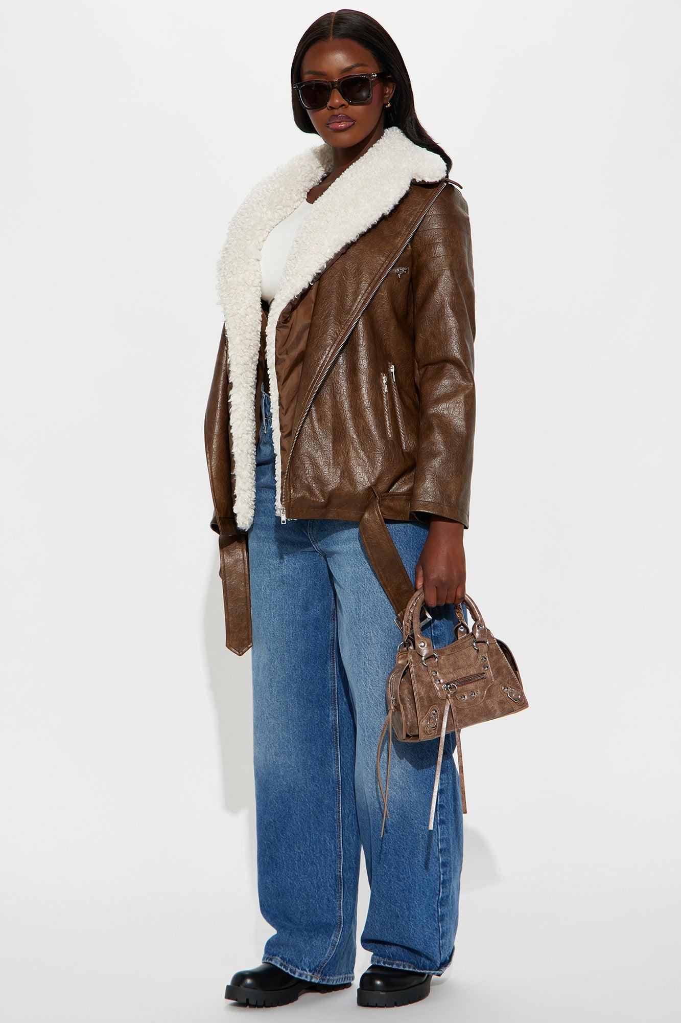 Bet On It Oversized Washed Moto Jacket - Brown Female Product Image