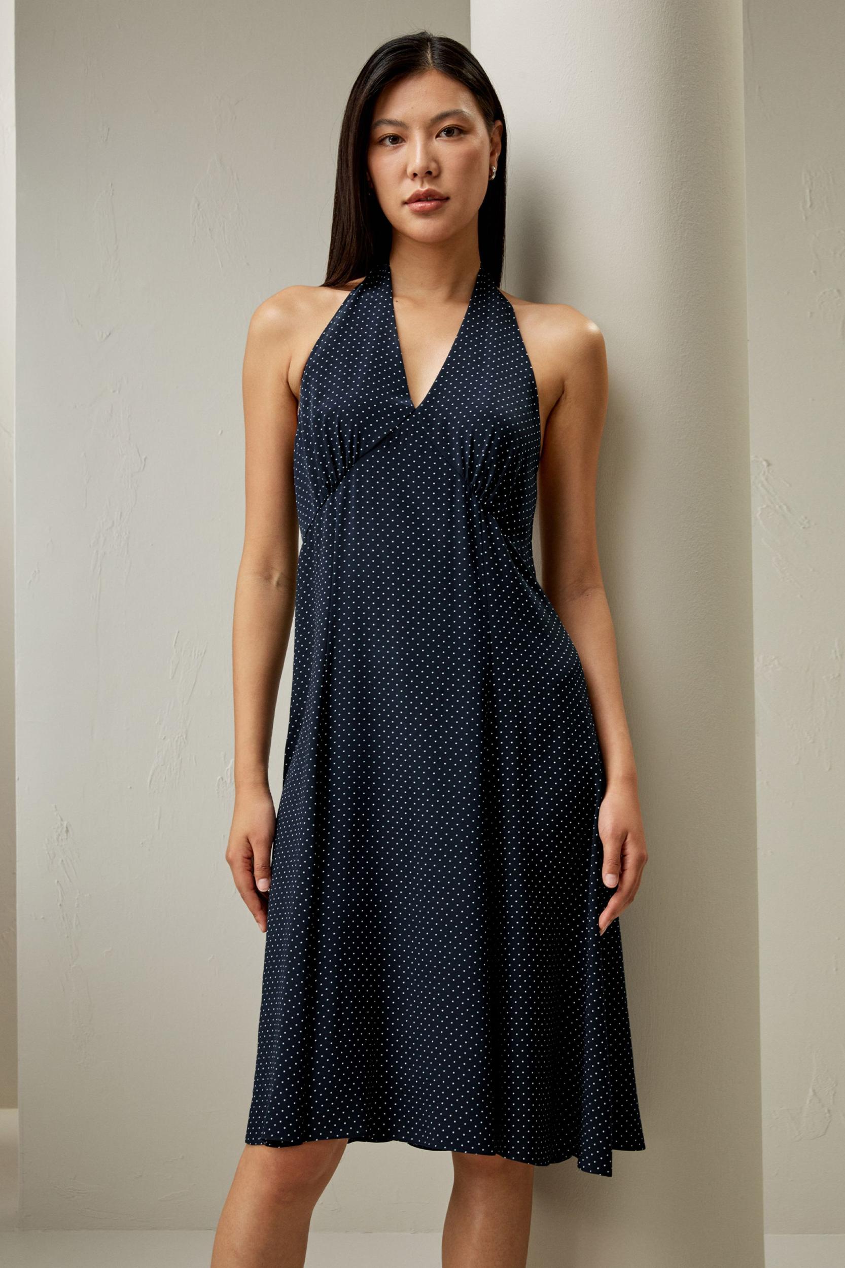 Polka Dot Halter Neck Silk Dress Product Image