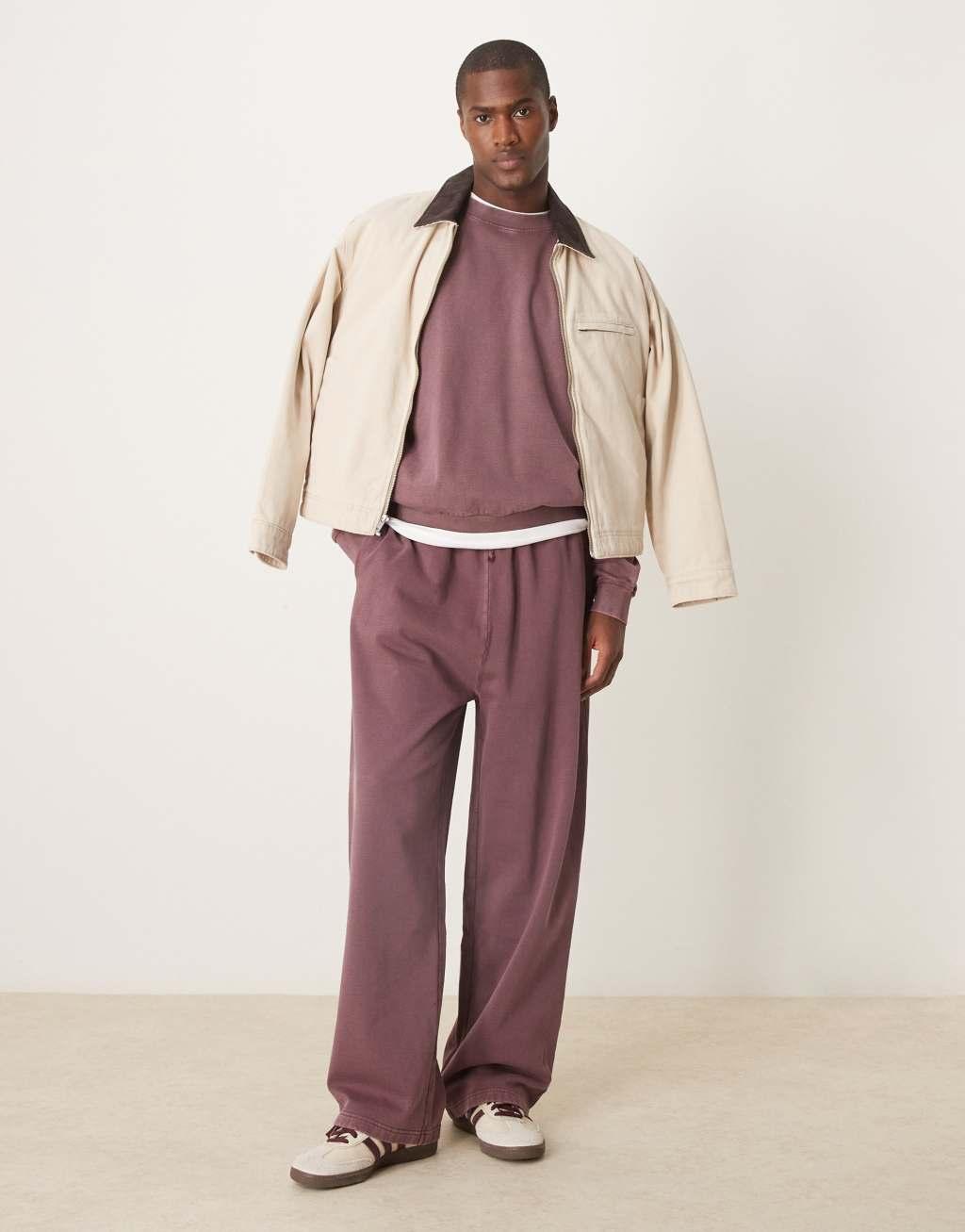 ASOS DESIGN wide leg sweatpants in washed burgundy Product Image