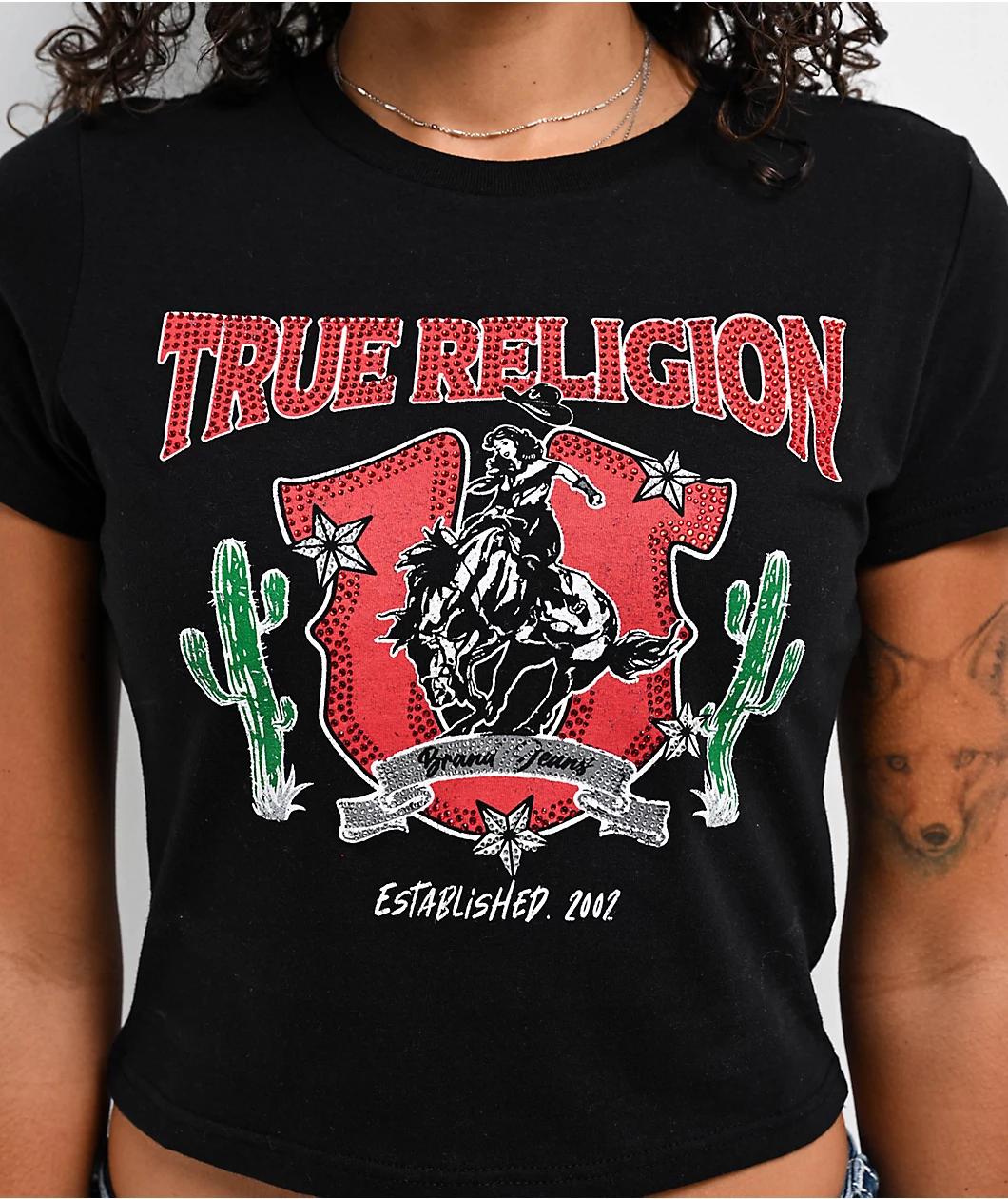 True Religion Crystal Western Black Crop T-Shirt Product Image