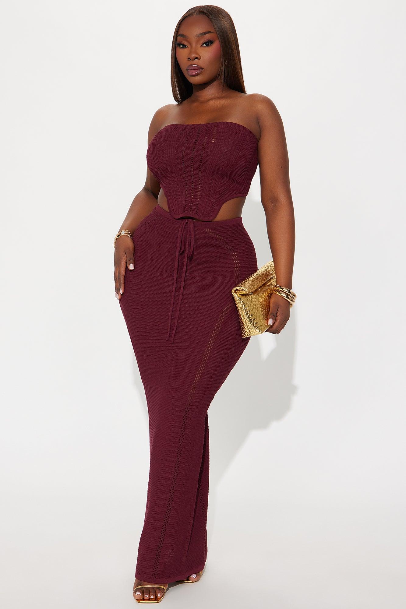 Lyla Crochet Maxi Skirt Set - Wine Product Image